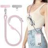SURPHY Phone Lanyard, Adjustable Phone Strap Crossbody with 2 Pack Cell Phone Tether Tab, Premium Metal Buckles, Skin-Friendly, Universal Cell Phone Lanyard Crossbody for Women and Men, Black(Pink)
