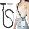 SURPHY Phone Lanyard, Adjustable Phone Strap Crossbody with 2 Pack Cell Phone Tether Tab, Premium Metal Buckles, Skin-Friendly, Universal Cell Phone Lanyard Crossbody for Women and Men, Black(Black)