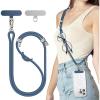 SURPHY Phone Lanyard, Adjustable Phone Strap Crossbody with 2 Pack Cell Phone Tether Tab, Premium Metal Buckles, Skin-Friendly, Universal Cell Phone Lanyard Crossbody for Women and Men, Black(Denim Blue)
