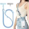 SURPHY Phone Lanyard, Adjustable Phone Strap Crossbody with 2 Pack Cell Phone Tether Tab, Premium Metal Buckles, Skin-Friendly, Universal Cell Phone Lanyard Crossbody for Women and Men, Black(Deep Blue + Light Blue)