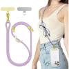 SURPHY Phone Lanyard, Adjustable Phone Strap Crossbody with 2 Pack Cell Phone Tether Tab, Premium Metal Buckles, Skin-Friendly, Universal Cell Phone Lanyard Crossbody for Women and Men, Black(Purple + Yellow)