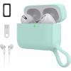SURPHY Silicone AirPods Pro Case Cover, with Pothook & AirPods Pro Accessories (Anti-Lost Strap, Carabiner, Brush), Liquid Silicone Case for AirPods Pro 2019 (Front LED Visible) (Mint Green)