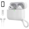 SURPHY Silicone AirPods Pro Case Cover, with Pothook & AirPods Pro Accessories (Anti-Lost Strap, Carabiner, Brush), Liquid Silicone Case for AirPods Pro 2019 (Front LED Visible) (White)