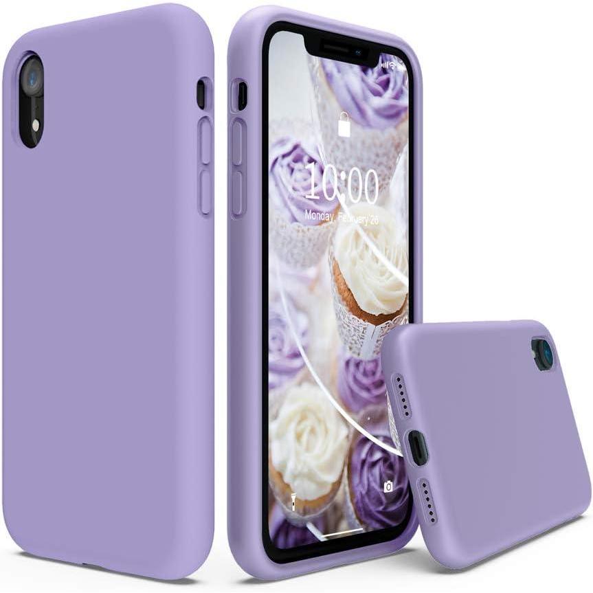 imageSURPHY Compatible with iPhone XR Case Thickened Liquid Silicone Phone Case with Microfiber Lining for iPhone XR 61 inches Navy BlueLight Purple