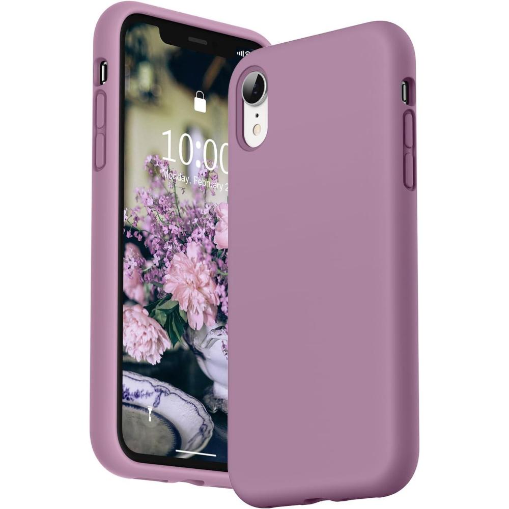 imageSURPHY Compatible with iPhone XR Case Thickened Liquid Silicone Phone Case with Microfiber Lining for iPhone XR 61 inches Navy BlueLilac Purple