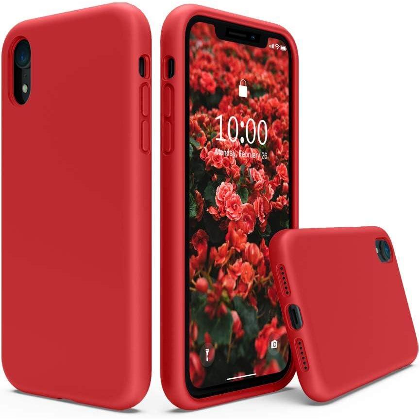 imageSURPHY Compatible with iPhone XR Case Thickened Liquid Silicone Phone Case with Microfiber Lining for iPhone XR 61 inches Navy BlueRed Full Body
