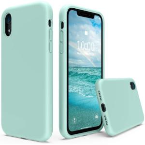 SURPHY Compatible with iPhone XR Case, Thickened Liquid Silicone Phone Case (with Microfiber Lining) for iPhone XR 6.1 inches, Navy Blue(Mint Green)