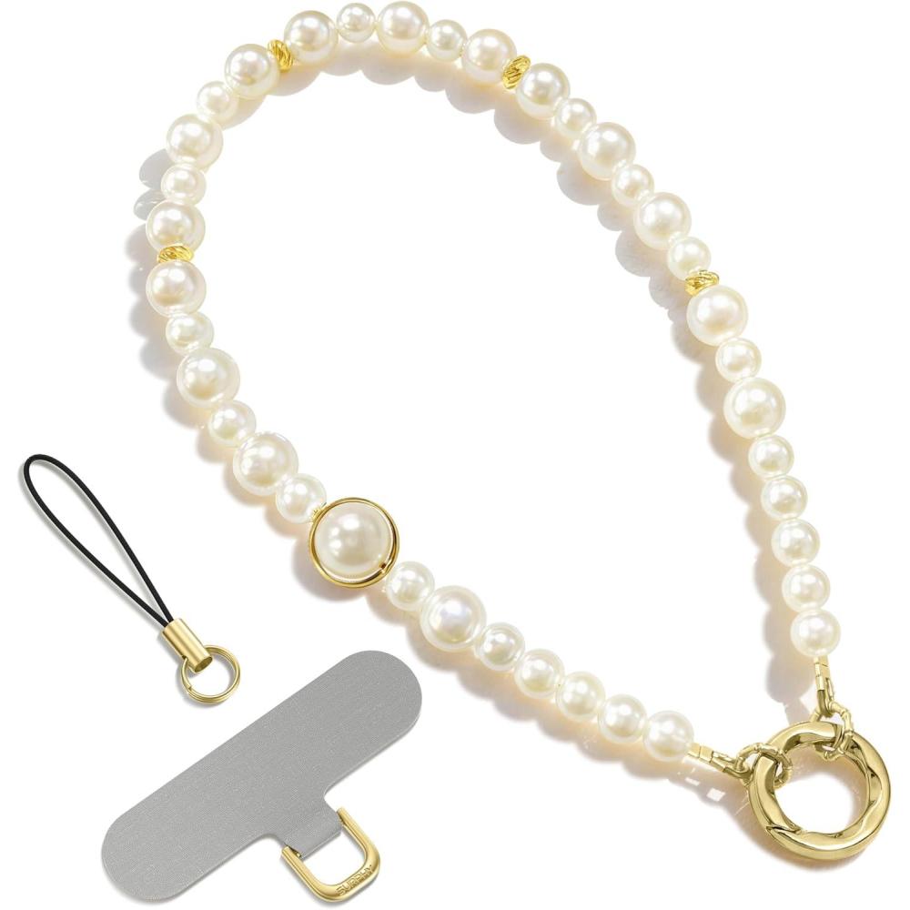 imageSURPHY Phone Charm Phone Charms Strap with Tether Tab amp Premium Metal Buckle Cellphone Wrist Strap ChainA Pearl Loop