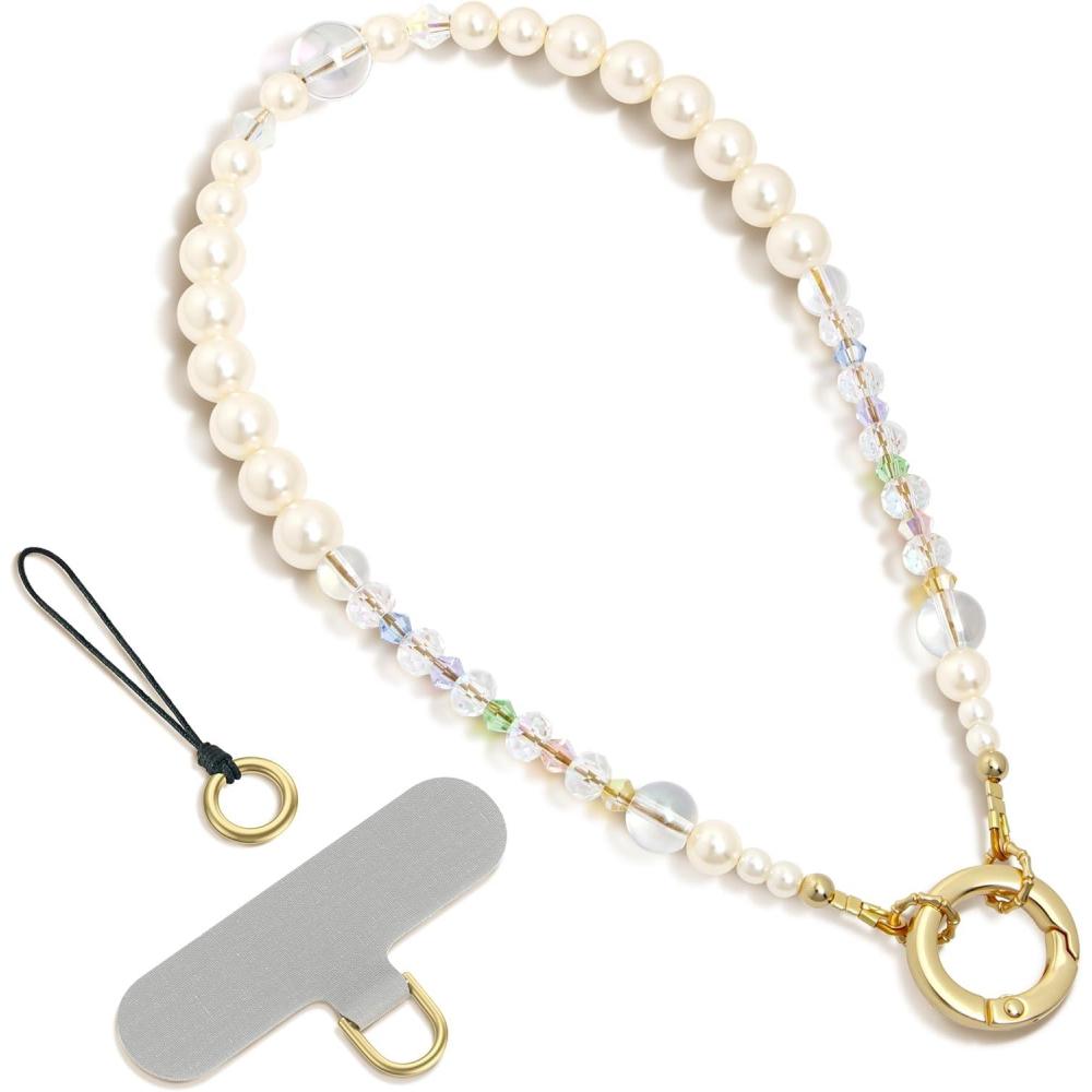 imageSURPHY Phone Charm Phone Charms Strap with Tether Tab amp Premium Metal Buckle Cellphone Wrist Strap ChainB Pearl Crystals