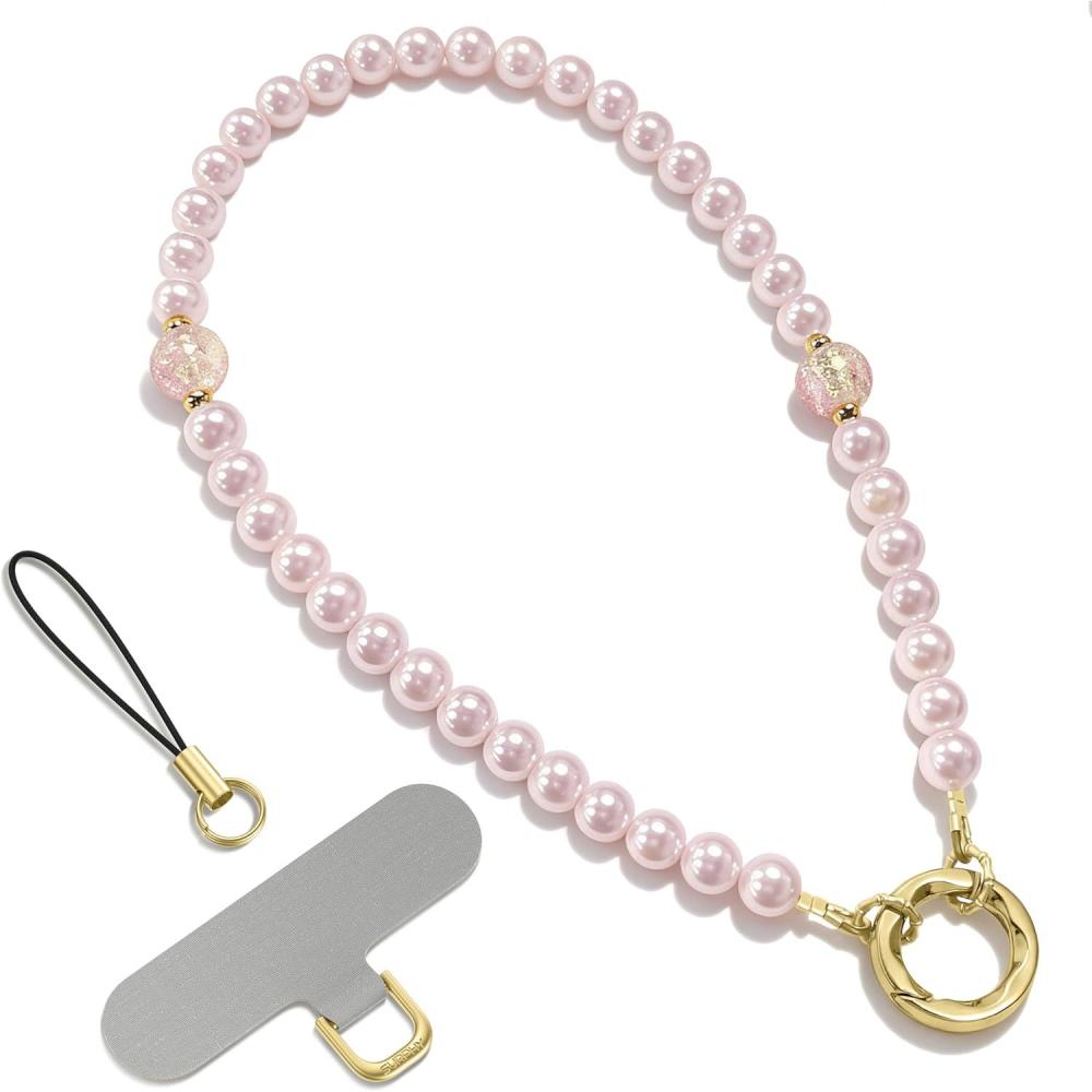 imageSURPHY Phone Charm Phone Charms Strap with Tether Tab amp Premium Metal Buckle Cellphone Wrist Strap ChainB Pearl Pink
