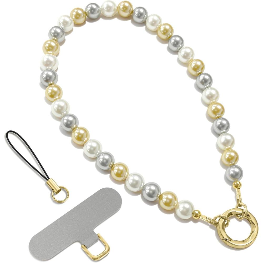imageSURPHY Phone Charm Phone Charms Strap with Tether Tab amp Premium Metal Buckle Cellphone Wrist Strap ChainD Pearl Trio