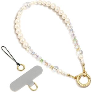 SURPHY Phone Charm, Phone Charms Strap with Tether Tab & Premium Metal Buckle, Cellphone Wrist Strap Chain(B- Pearl Crystals)