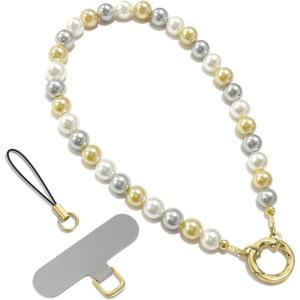 SURPHY Phone Charm, Phone Charms Strap with Tether Tab & Premium Metal Buckle, Cellphone Wrist Strap Chain(D- Pearl Trio)