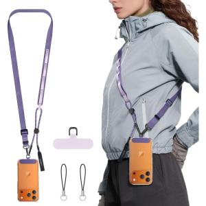 SURPHY Phone Lanyard Crossbody with Light-Activated Strap, Easy Adjustable Phone Strap with 2 Pack Cellphone Tether Tab, Premium Metal Buckles, Crossbody Cellphone Lanyard for Women and Men, Starlight(Purple)