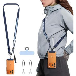 SURPHY Phone Lanyard Crossbody with Light-Activated Strap, Easy Adjustable Phone Strap with 2 Pack Cellphone Tether Tab, Premium Metal Buckles, Crossbody Cellphone Lanyard for Women and Men, Starlight(Blue)