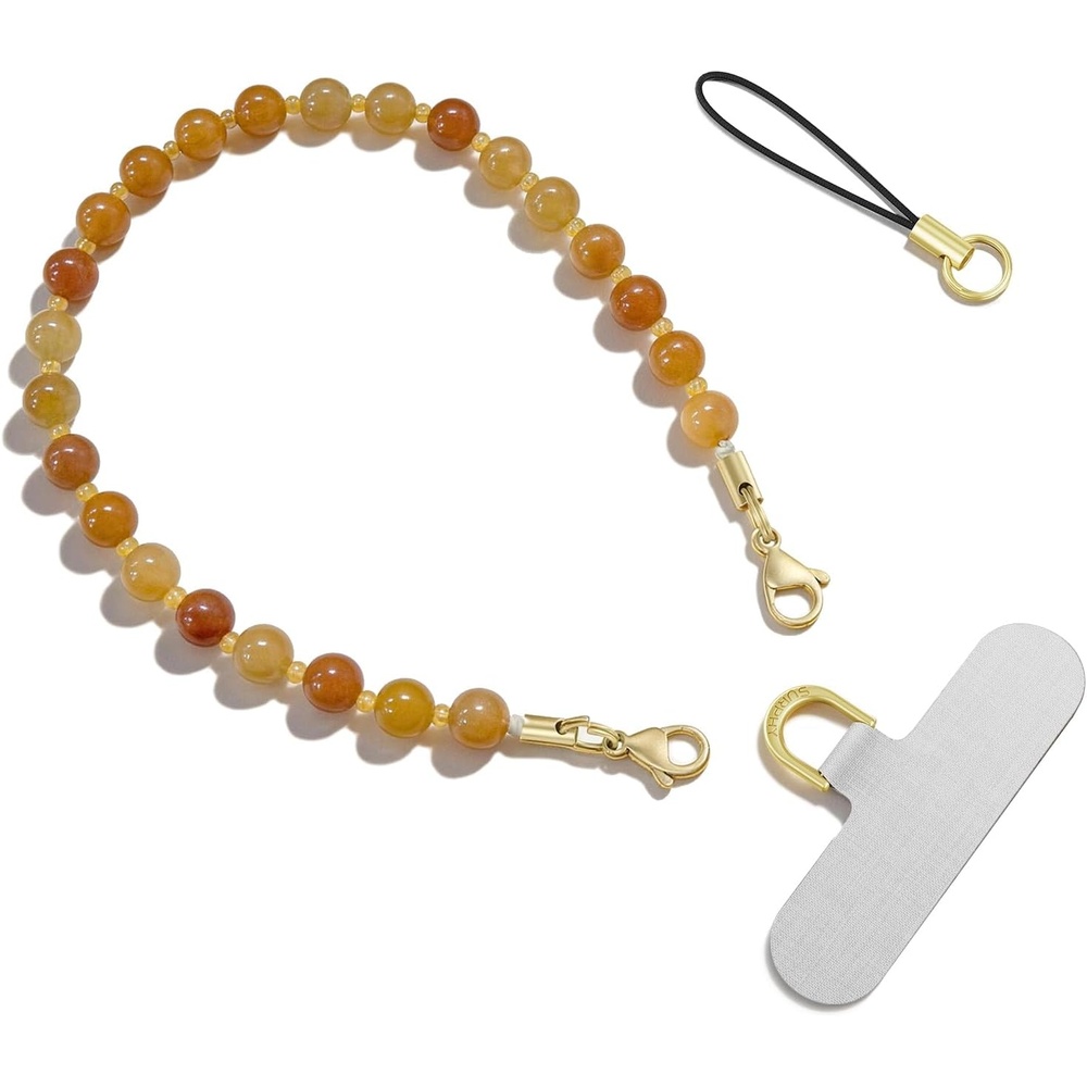 image:imageSURPHY Natural Stone Phone Charm Handmade Beaded Phone Wrist Strap with Tether Tab Purse Charms Cellphone Wrist Lanyard Fits Cellphone Cases Wallets Bags Keys Mauve Haze QuartziteAventurine Amber