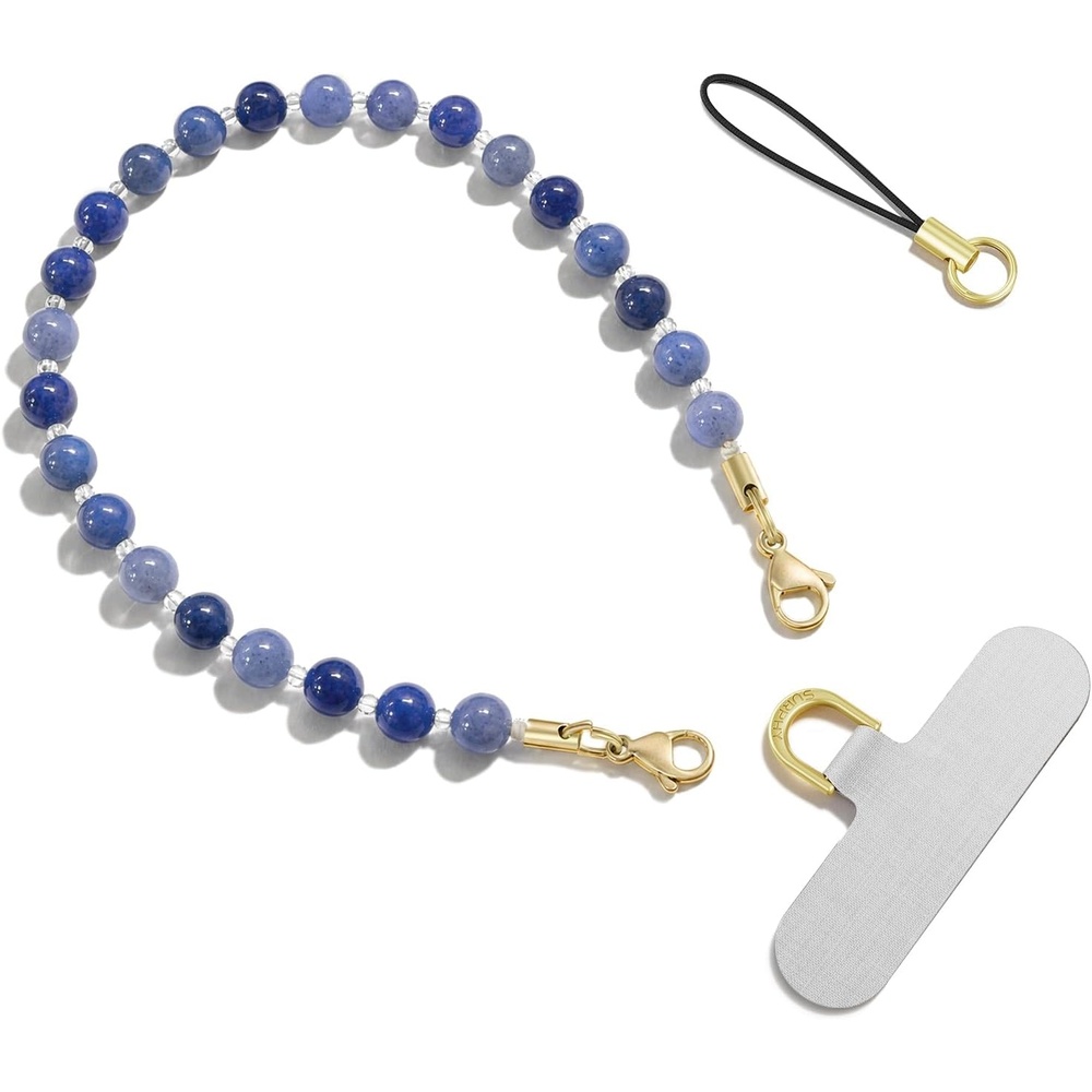 image:imageSURPHY Natural Stone Phone Charm Handmade Beaded Phone Wrist Strap with Tether Tab Purse Charms Cellphone Wrist Lanyard Fits Cellphone Cases Wallets Bags Keys Mauve Haze QuartziteAventurine Blue