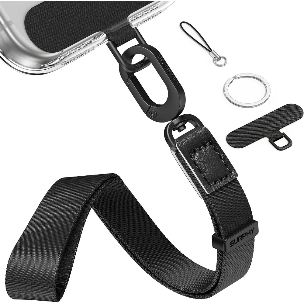 image:imageSURPHY Phone Wrist Strap Keychain Wristlet Wrist Phone Lanyard with Cellphone Tether Tab Premium Metal Key Chain Keychains for Women and Men Cellphone Charm StoneBlack