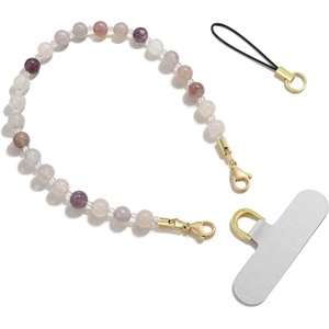 SURPHY Natural Stone Phone Charm, Handmade Beaded Phone Wrist Strap with Tether Tab, Purse Charms, Cellphone Wrist Lanyard Fits Cellphone Cases, Wallets, Bags, Keys, Mauve Haze Quartzite(A- Mauve Haze Quartzite)