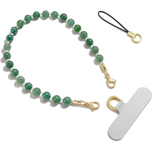 SURPHY Natural Stone Phone Charm, Handmade Beaded Phone Wrist Strap with Tether Tab, Purse Charms, Cellphone Wrist Lanyard Fits Cellphone Cases, Wallets, Bags, Keys, Mauve Haze Quartzite(Aventurine Green)