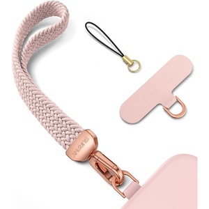 SURPHY Elastic Phone Wrist Strap, Phone Lanyard, Key Chain Lanyards | Stretchy Keychain Wristlet with 360° Swivel Snap Hook, Braided Elastic Phone Strap with Phone Tether Tab(Pink)
