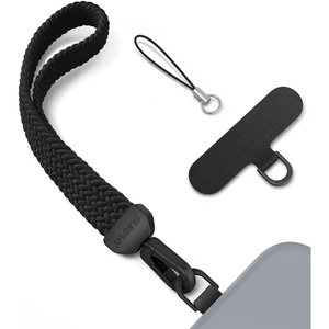 SURPHY Elastic Phone Wrist Strap, Phone Lanyard, Key Chain Lanyards | Stretchy Keychain Wristlet with 360° Swivel Snap Hook, Braided Elastic Phone Strap with Phone Tether Tab(Black)