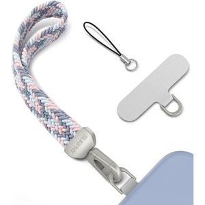 SURPHY Elastic Phone Wrist Strap, Phone Lanyard, Key Chain Lanyards | Stretchy Keychain Wristlet with 360° Swivel Snap Hook, Braided Elastic Phone Strap with Phone Tether Tab(Gray Pink)